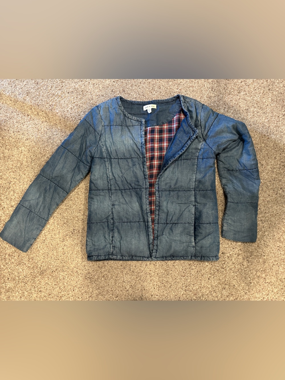 cloth & stone Denim-Blue Quilted Jean Jacket with Plaid Lining